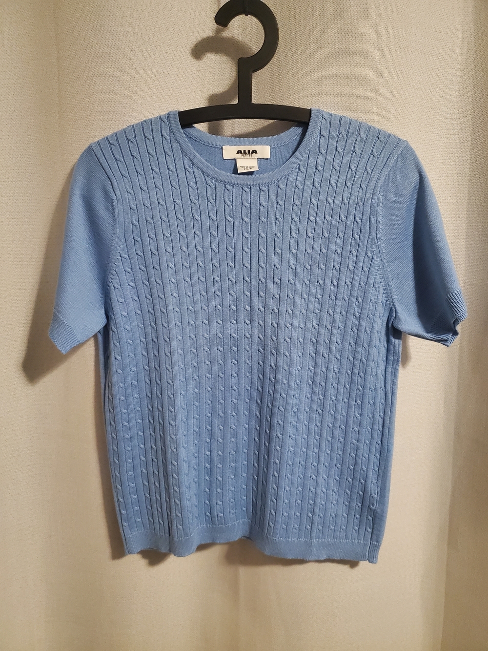 (4/$20) Alia Women’s Light Blue Cable Knit Short Sleeve Top